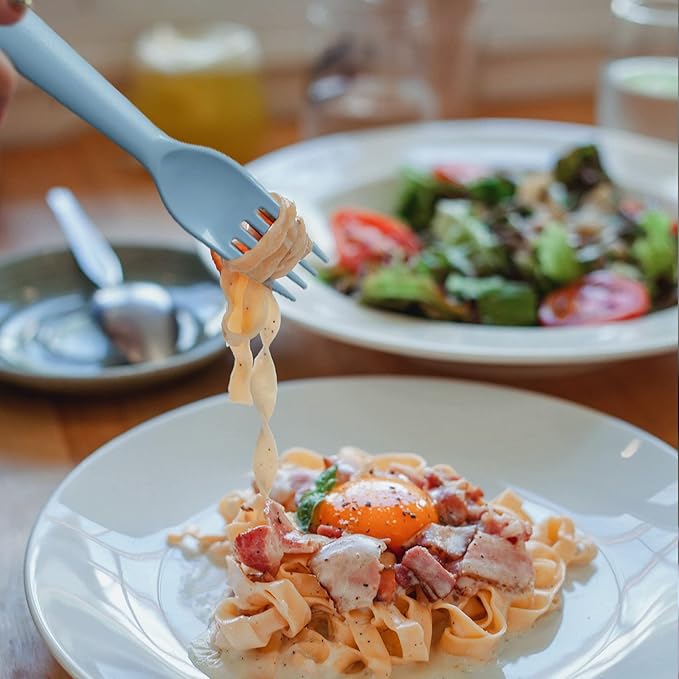 12 Pcs Plastic Toddler Utensils Set 6 Kids Forks and 6 Kids Spoons BPA Free/Dishwasher Safe Toddler Silverware Brightly Colored Kid Plastic Cutlery Set-Blue