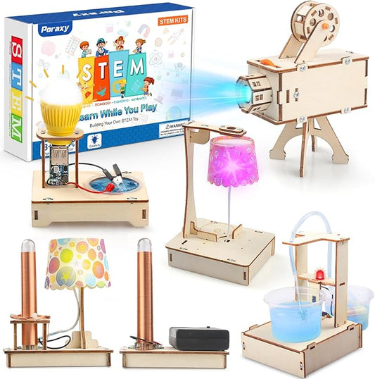 Poraxy STEM Science Kits for Kids Ages 8-10-12, 5 Set 3D Wooden Puzzles, Toys for Ages 8-13, DIY Educational Science Building Kits Crafts, Birthday Gifts for Boys and Girls 8 9 10 11 12 13 Year Old