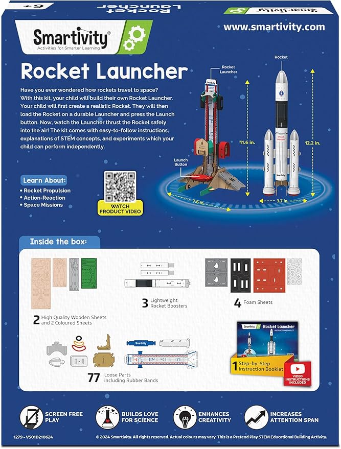 Smartivity Rocket Launcher STEM Kit for Kids 6, 7, 8, 9, 10, 11, 12 Years Old | Build Your Own Rocket and Launcher | Christmas, Birthday Gift for Smart Kids | DIY Science Toy for Boys & Girls
