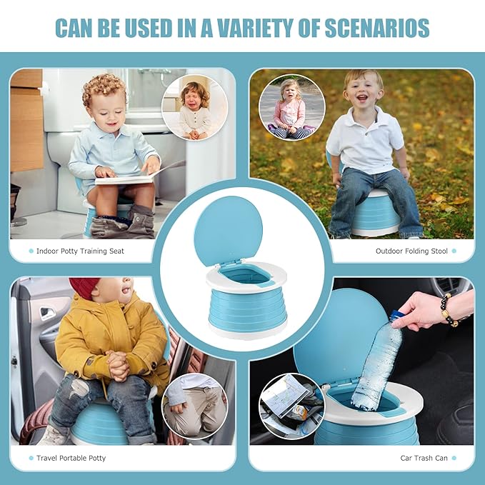 Portable Potty for Toddler Travel Foldable Potty Seat for Toddler Training Toilet for Kids Boys Girls Car On The Go Potty Travel Toilet Chair for Camping Park Indoor/Outdoor (Blue)