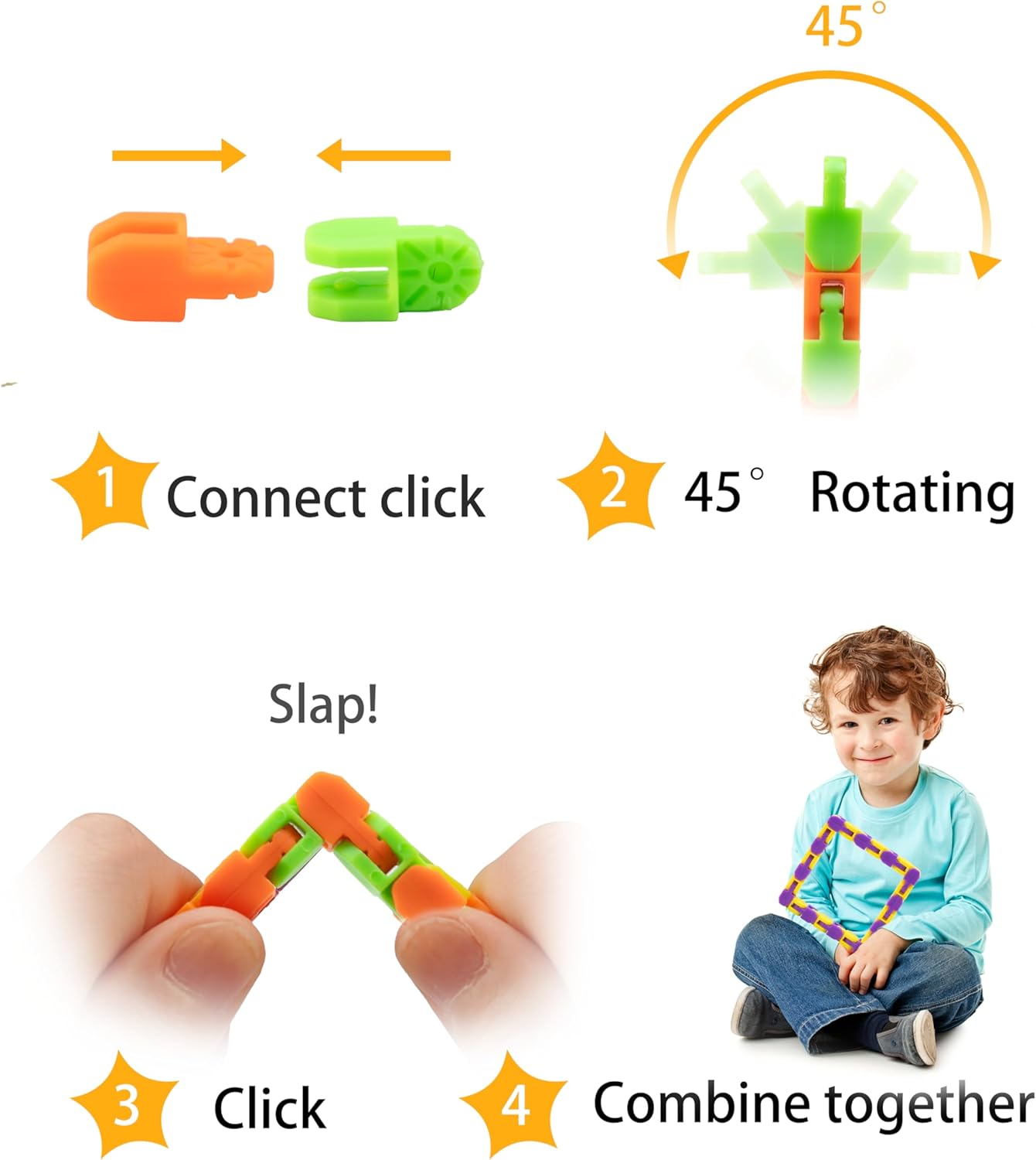 Ganowo 6 Pack Wacky Tracks - Snap Click Fidget Toys for Kids Adults ADHD Finger Sensory Autism Stress Relief