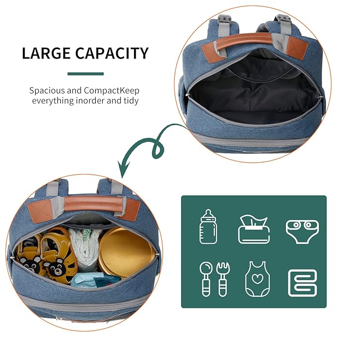 Diaper Bag Backpack, Large Baby Nappy Bags with Portable Changing Pad for Boys and GirlsMultifunction Travel Baby Bag for Moms Dads, Shower Gifts Waterproof and Stylish，Deep Blue
