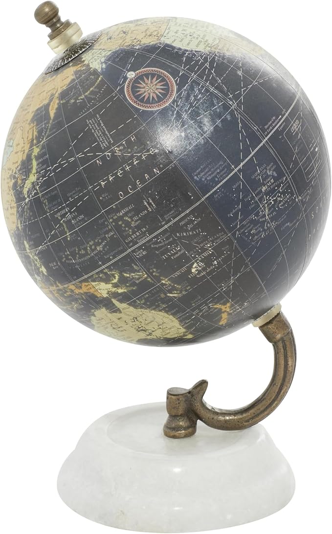 Deco 79 Modern Plastic Globe with Marble Base, 5" x 5" x 8", Black