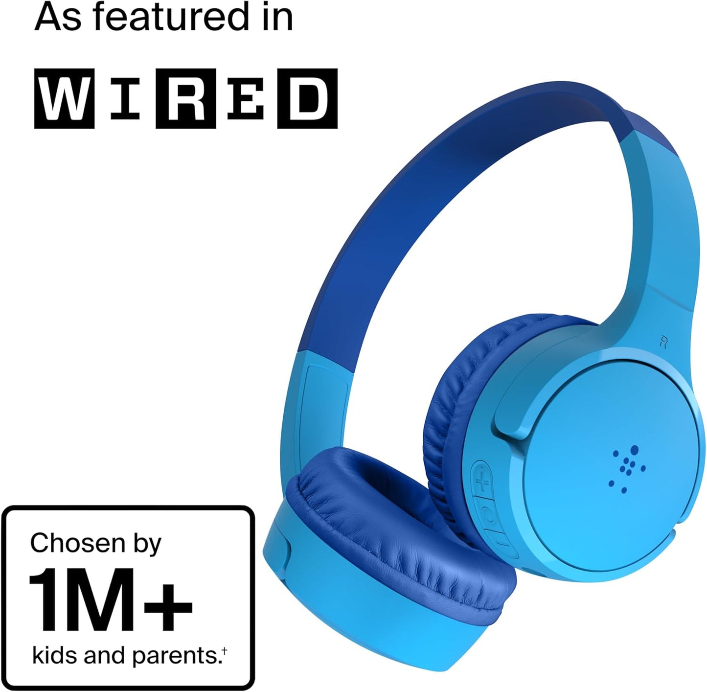 Belkin SoundForm Mini - Wireless Bluetooth Headphones for Kids with 30H Battery Life, 85dB Safe Volume Limit, Built-in Microphone - Kids On-Ear Earphones for iPhone, iPad, Fire Tablet & More - Blue