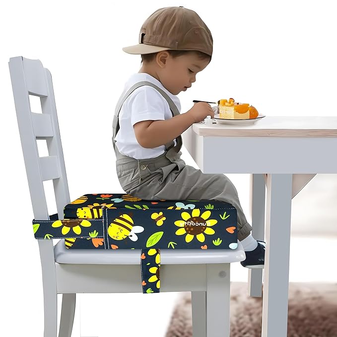 Toddler Booster Seat for Dining Table, Portable Booster Seat for Kitchen Chair, 4 Inch High-Density Foam Cushion with Adjustable Safety Straps and Non-Slip Bottom, Perfect for Kids Travel and Daily