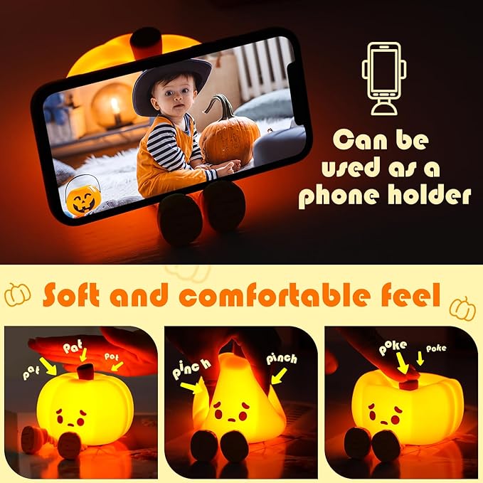 YISUN Pumpkin Night Light, Cute Silicone Nightlight for Baby Toddler, Rechargeable LED Nursery Lamp with Timer, 3 Level Dimmable Soft Squishy Night Lamp Gift for Bedroom Kids Room Decor