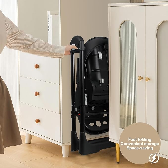 High Chairs for Babies and Toddlers Foldable High Chair Adjustable with Reclining Seat & Leg Rest, 3-in-1 Convertible Baby Swings with Tool-Free Assembly (Black)