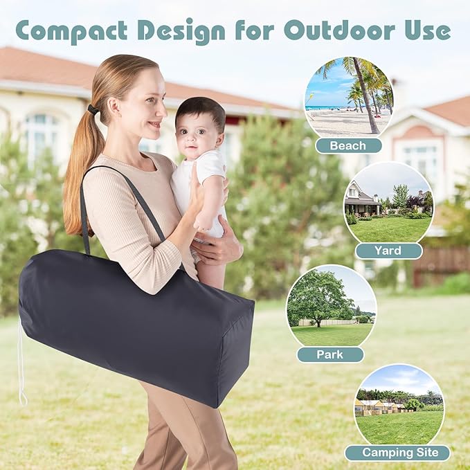 HONEY JOY Portable High Chair for Babies and Toddlers, Foldable Highchair with Tray, Storage Pocket, 5-Point Safety Harness, Compact Space Saver Baby Feeding Chair for Travel, Carry Bag (Gray)