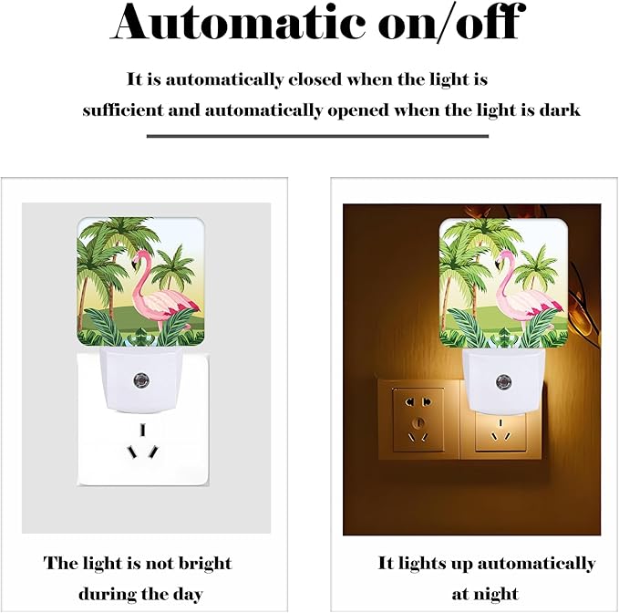 Tropical Flamingo Cartoon Night Light,Plug-in Night Lights with Dusk-to-Dawn Sensor for Stairway,Hallway,Bedroom Sleep Friendly Ideal for Women/Girls/Boys Gift,0.5w