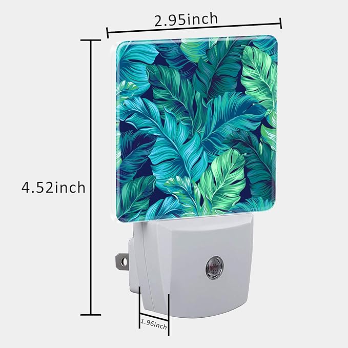 Night Light Plug into Wall Turquoise and Green Tropical Leaves Night Light with Dusk to Dawn Sensor Night Light for Kid Girls Boys Women Room Decor,Hallway,Kitchen,Bathroom,Nursery,Stairs