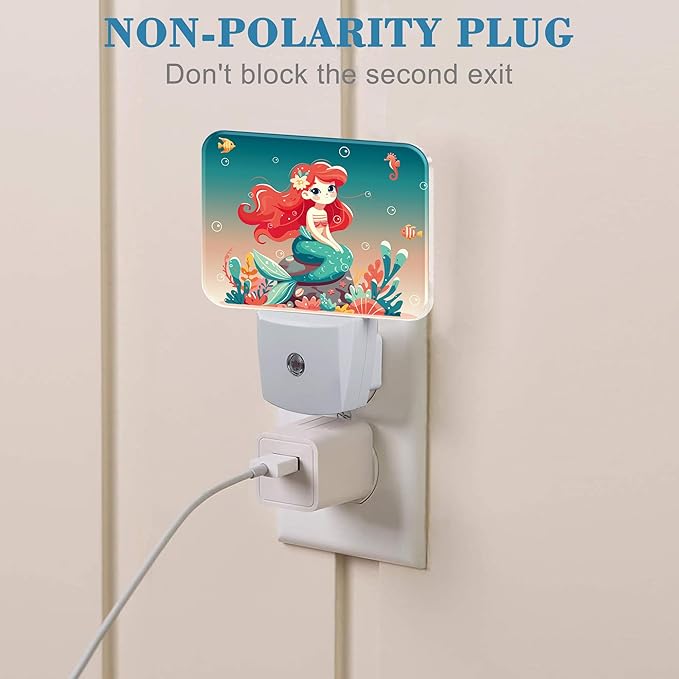 Beautiful Mermaid Girl Night Light for Kids, Mermaid Girl LED Night Light Plug into Wall with Dusk to Dawn Sensor for Girls Boys Women Men Bedroom, Hallway, Kitchen, Bathroom, Stairs Decor