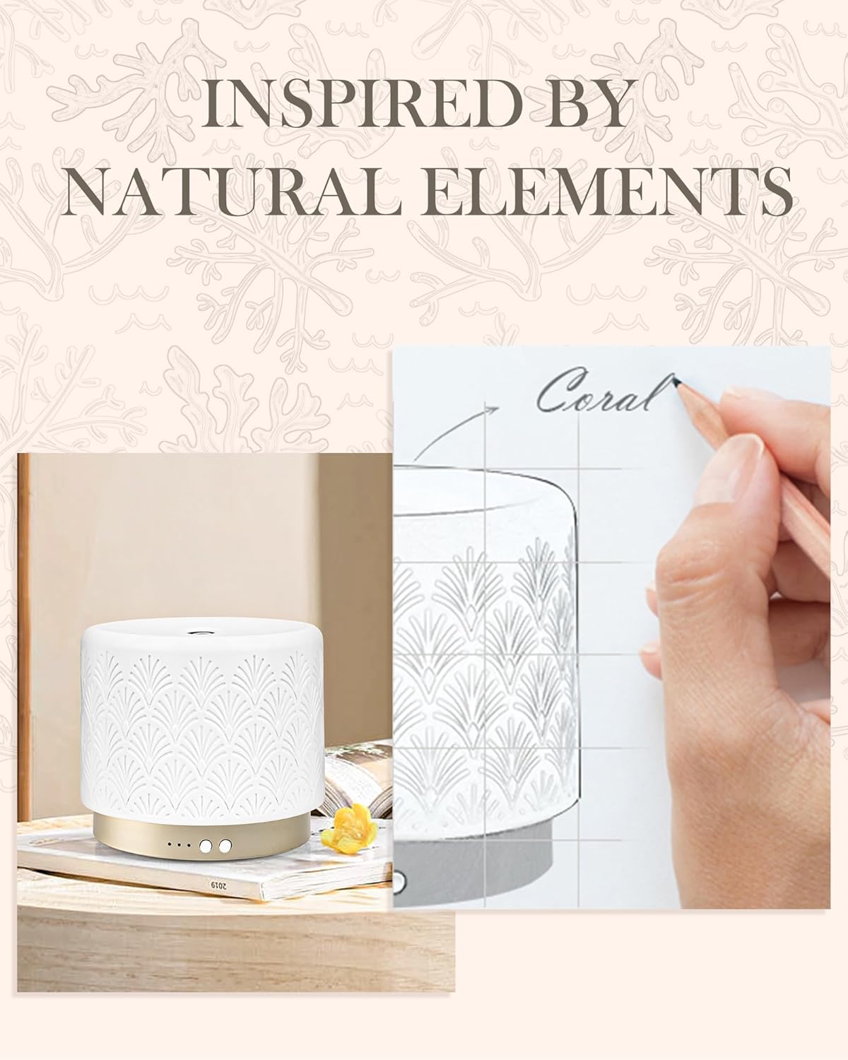 Ceramic Essential Oil Diffuser 280ml- Aromatherapy Diffuser with Ultrasonic Cool Mist Humidifier, Night Light, Timer, Auto Shut-Off, Large Room Aroma Diffuser for Home, Bedroom, Office, Yoga