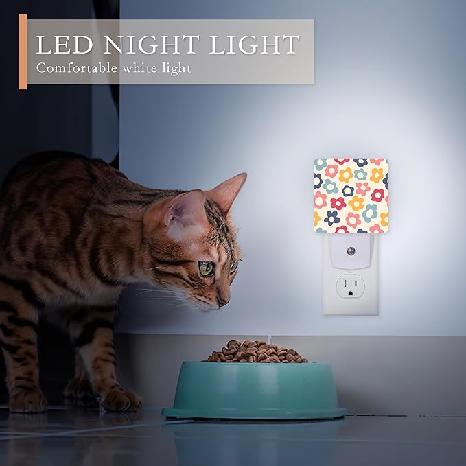 Vintage Groovy Flowers Night Light with Dusk to Dawn Sensor for Kid Girls Boys Women Men Room Decor, Hallway, Kitchen, Bathroom, Nursery, Stairs