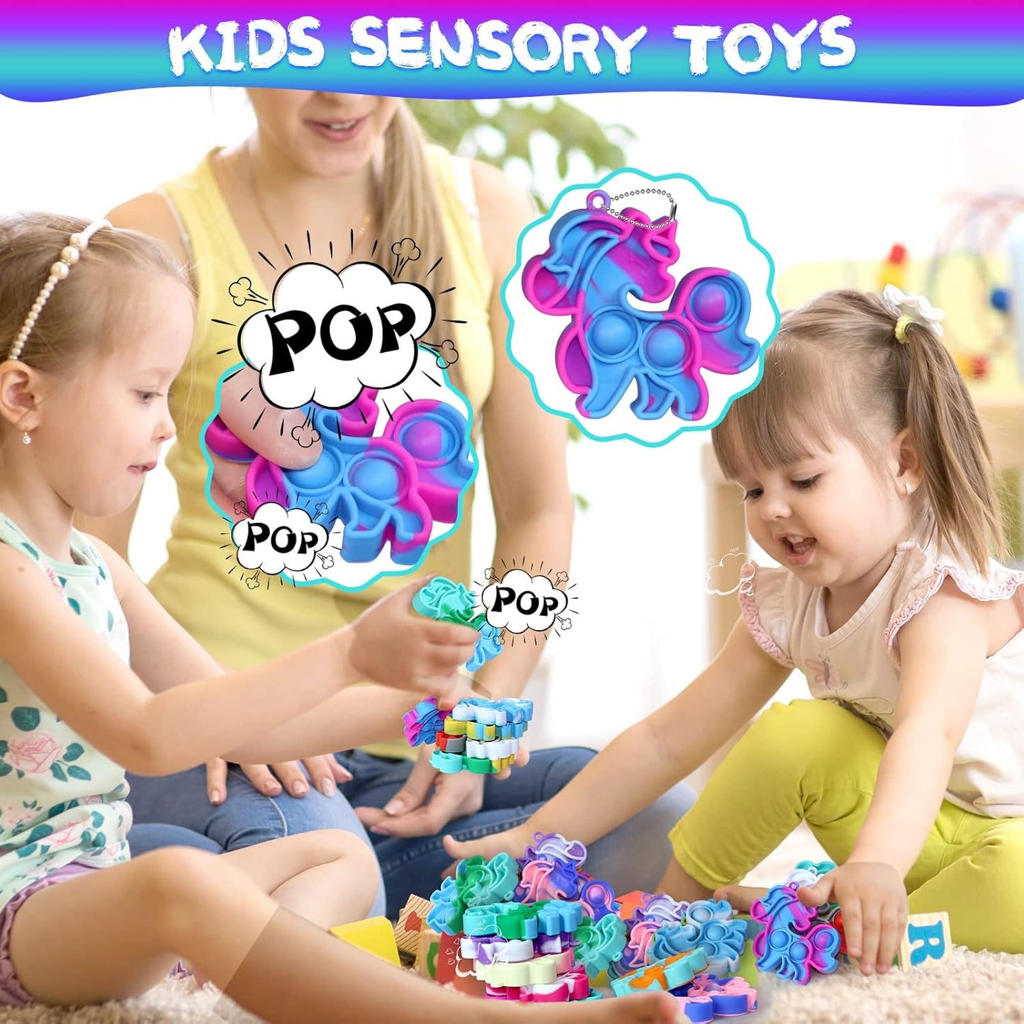 Pop Fidget Toys Bulk Its Unicorns Party Favors for Kids Mini Pop Keychain It Fidget Toy Pack Fidgets for Classroom Prizes for Kids Students Birthday Goodie Bag Stuffers Unicorns Gifts for Girls 20PCS