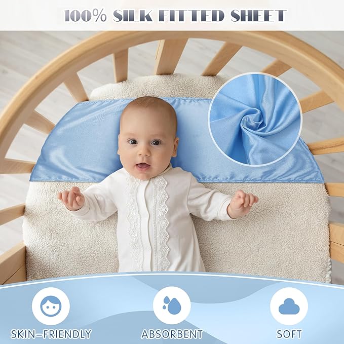 Hosuly 2 Pcs Satin Bassinet Sheet Baby Hair Soft Silk Feeling Sheet Baby Bassinet for Rectangle Cradle Pad Mattress Boys Girls Newborn Infant(Gray, Light Blue)