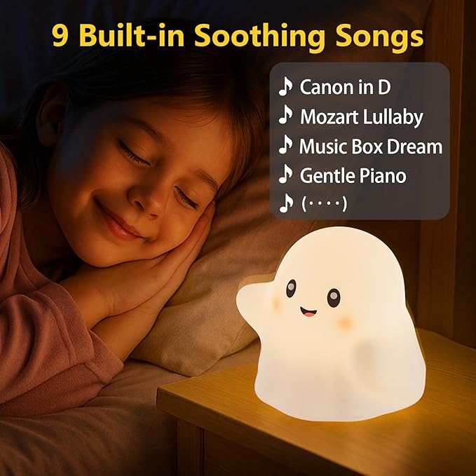 RGB Ghost Night Light – Color-Changing Tap Control Fun Toy for Kids, Soft Squishy Silicone Lamp with Sounds, Dimmable Rechargeable Bedside & Table Lamp, Funny Gift for Boys & Girls