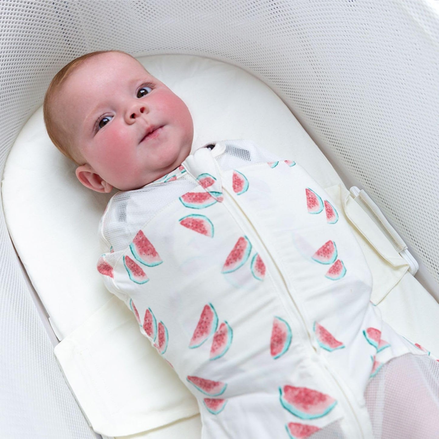 Happiest Baby SNOO Sleep Sack - 100% Organic Cotton Baby Swaddle Blanket - Doctor Designed Promotes Healthy Hip Development (Ivory Watermelons, Large)