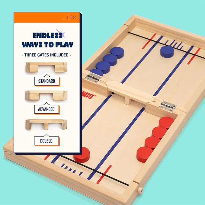 Pinbo The Classic Slingshot Game | Fast Action Foldable 2-Player Tabletop Wooden Game for Kids & Adults | Great for Travel & Game Night | Three Gates Included