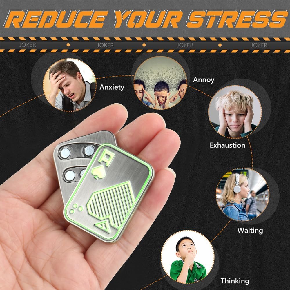 Magnetic Metal Fidget Toys - Metal Poker Push Card Fidget Slider Stress Relief Toy, Men’s EDC Toy Fidget Toy Haptic Coin, Office Desk Toys Gifts for Boyfriend and Father (Glow Silver AA)