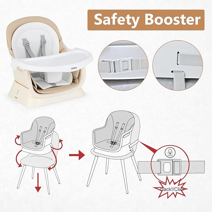 INFANS 8 in 1 Baby High Chair, Convertible Highchair for Babies and Toddlers, Infant Dining Booster Seat, Building Block Table, Kids Stool Table Chair Set with Removable Tray (8 in 1, Light Brown)