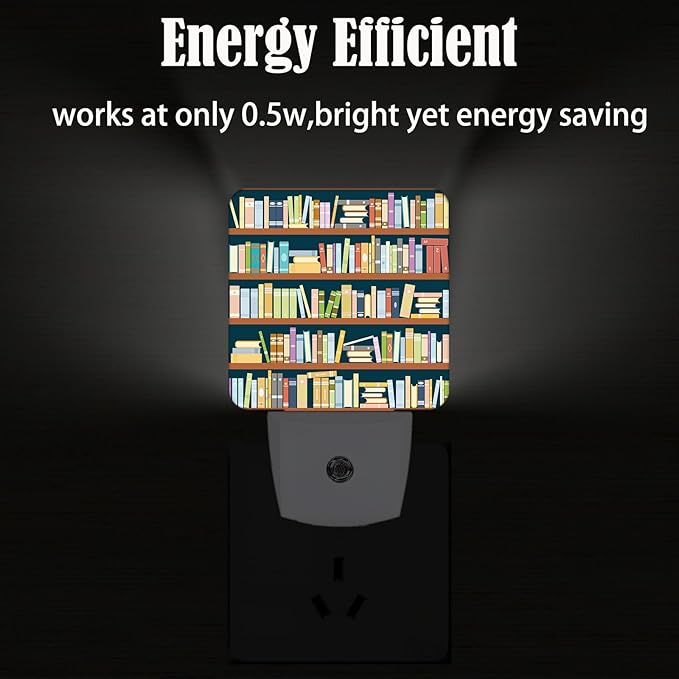 Bookshelves Full of Books Night Light,Plug-in Night Lights with Dusk to Dawn Sensor for Stairway,Hallway,Bedroom Sleep Friendly Ideal for Women/Girls/Boys Gift,0.5w