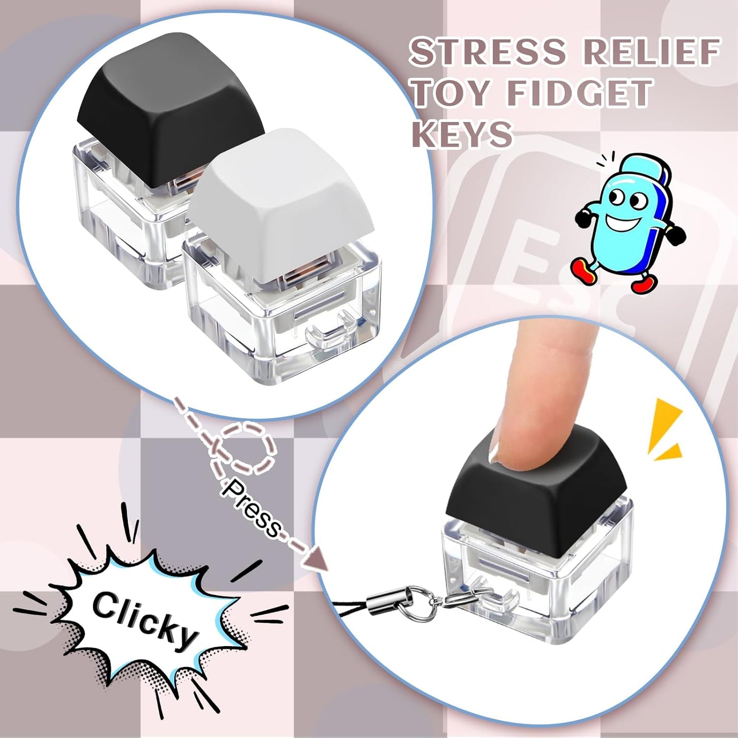 Taiyin 2 Pcs Keyboard Fidget Keychain Decompression Toys Finger Keyboard Toy Stress Relief Finger Keyboard Keychain Fidget Button for Adult Gifts to Pass The Boring Time