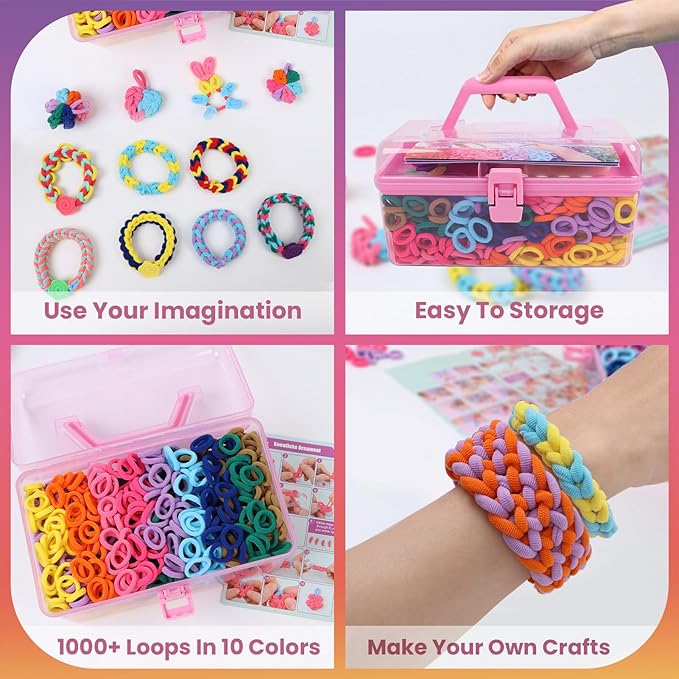 DDAI Bracelet Making Kit for Girls Ages 6-12 – Arts and Crafts for Kids Weaving Loom Bracelets Kits -1000+ Colorful Elastic Cloth Loom Bands – Great Birthday Gift for Girls Boys 7 8-12 Years Old