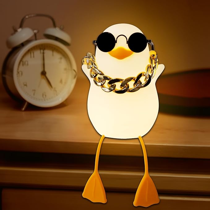 Duck Night Light for Kids, Cute Benson Ducks Gifts, Squishy Touch Silicone Animal Nursery Bedside Lamp Goose Gifts, Dimmer & Rechargeable, Birthday Gifts for Boys Girls Women Teen(Hip Hop Duck)