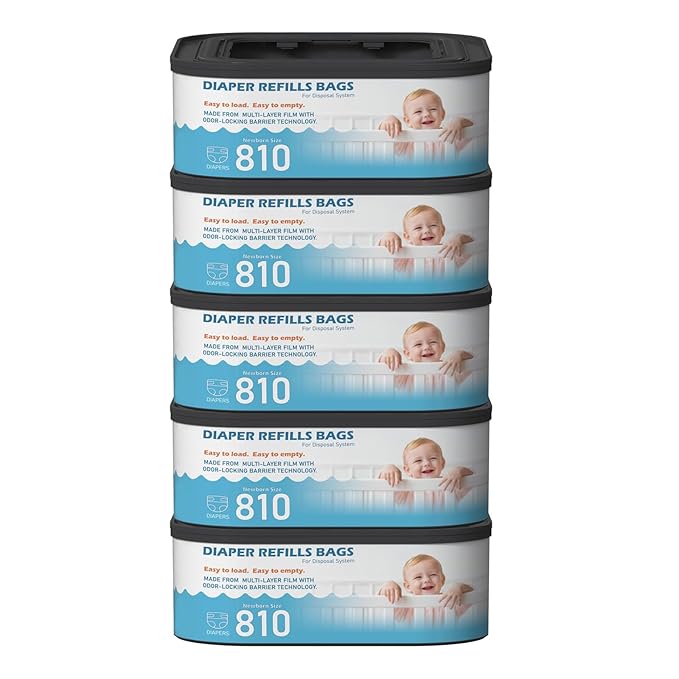 Jumbo Square Refills Disposal Bags Refill Compatible with Diaper Genie Classic, Compact and Select Pails, Hold Up to 810 Newborn-Sized Diapers Per Refill, Baby Powder Scent, 5 Packs