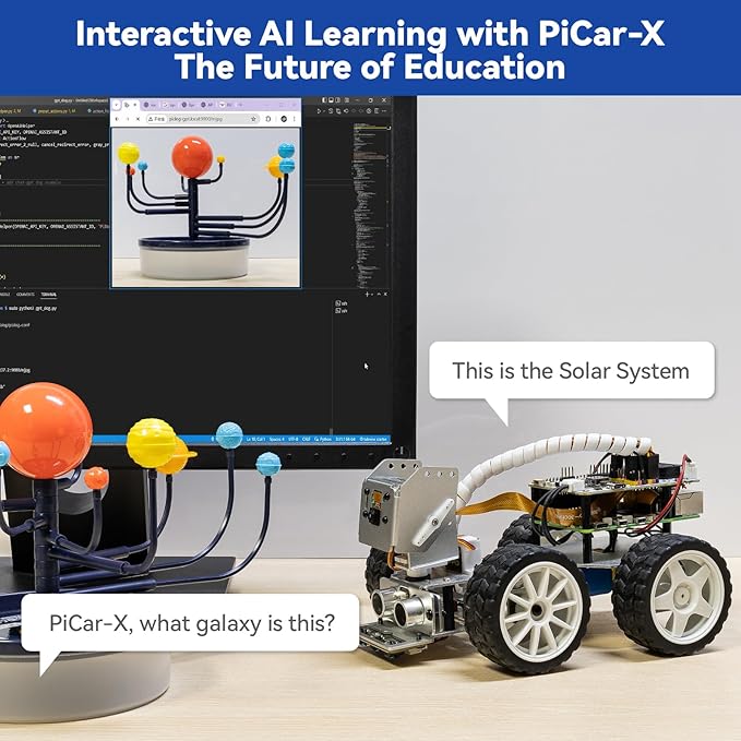 SunFounder Picar-X AI Video Robot Car Kit for Raspberry Pi 5/4/3B+/Zero 2w, LLMs ChatGPT-4o/Gemini/Grok, Voice&Video Recognition, Python, Scratch, Camera, Batterry (RPI NOT Included)
