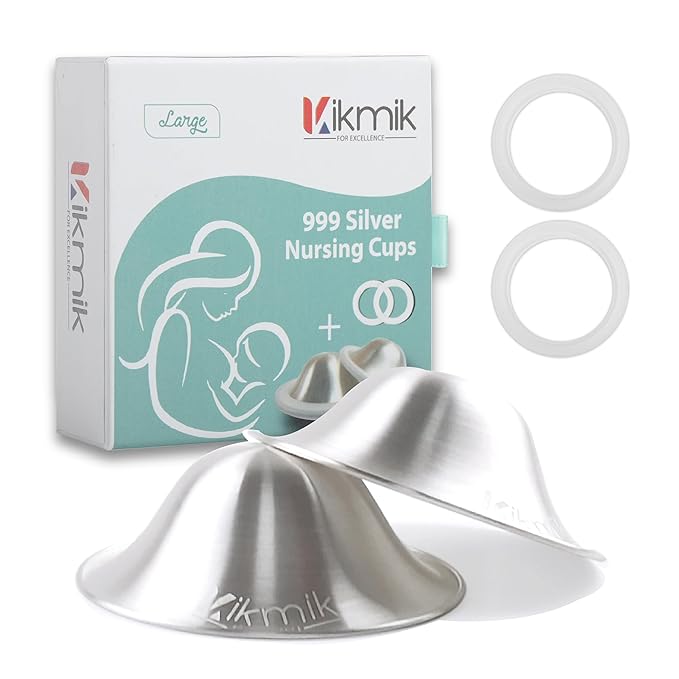The Original Silver Nursing Cups with O-Feel Rings - 999 Silver Nipple Shields for Newborn Essentials - Reusable Nipple Covers for Breastfeeding Pain Relief & Protection - Large