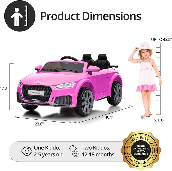 Kids Electric Car, Licensed Audi 6V Kids Ride on Toy Car for Toddlers - Pink