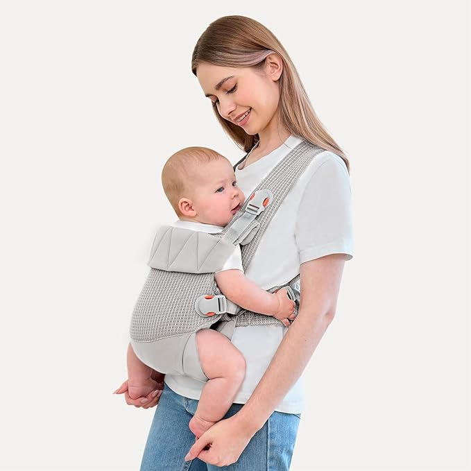 Newborn Carrier, Baby Carrier Newborn to Toddler, Ergonomic Baby Sling with Head Support,Light Grey