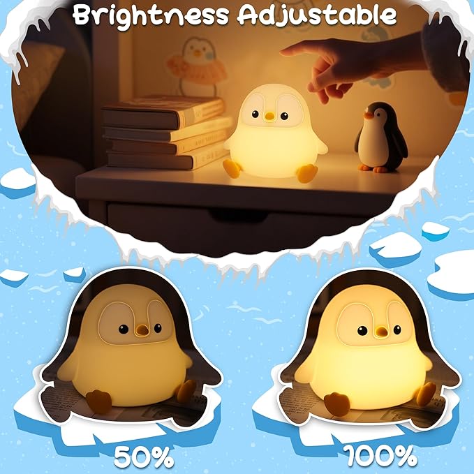 Penguin Night Light, Pudgy Penguins Squishy Nightlight for Kids, LED Silicone Night Lamp with Dimmable & 20 Auto-Off, Nursery Nightlight Stuff for Boys Girls Women