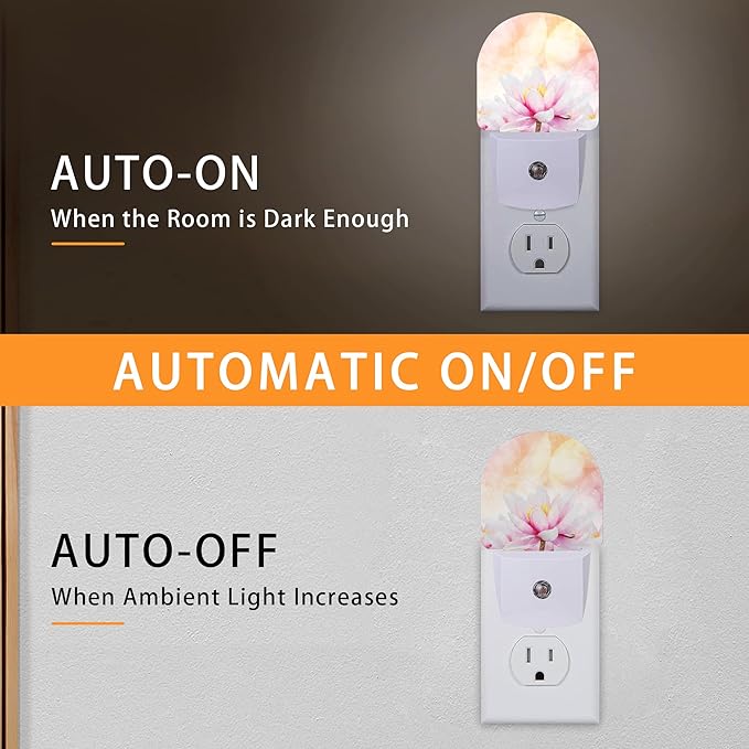 Water Lily Flower Night Light,Night Lights Plug into Wall with Dusk to Dawn Sensor,Lamp for Bedroom Bathroom Hallway Nightlight for Women Girls