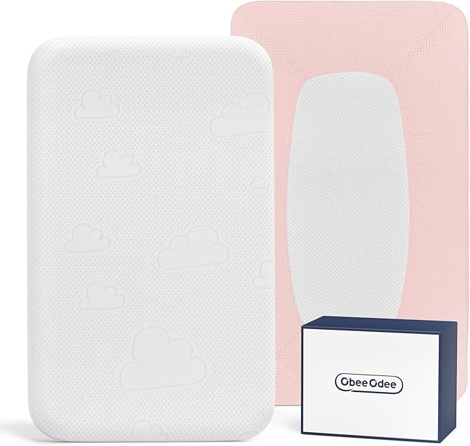 33x20x1.5 Breathable Crib Mattress Protector, Gel Memory Foam Toddler Mattress, Portable Crib Mattress Cover with Sheet for Mini Cribs & Baby Bassinet (Pink)