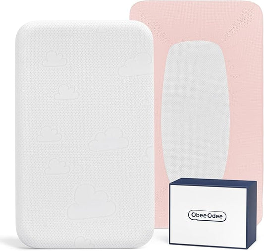 33x20x1.5 Breathable Crib Mattress Protector, Gel Memory Foam Toddler Mattress, Portable Crib Mattress Cover with Sheet for Mini Cribs & Baby Bassinet (Pink)
