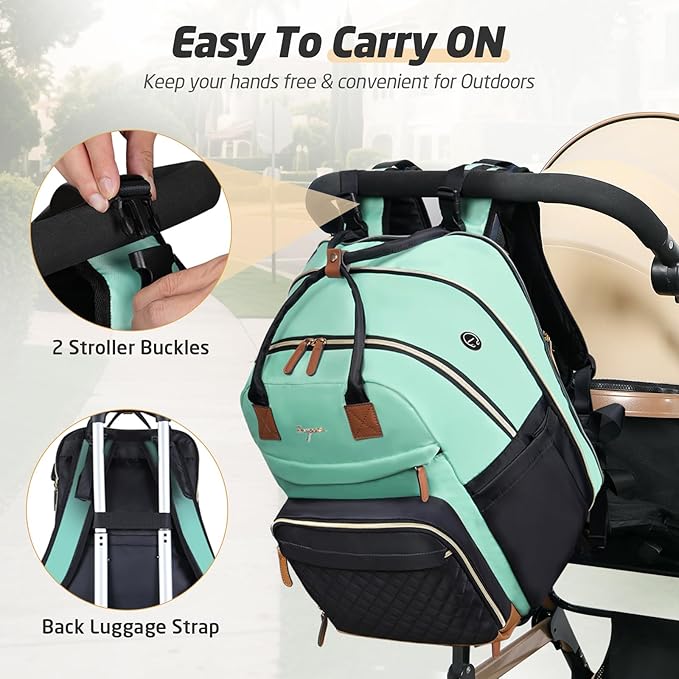 Diaper Bag Backpack - Extra Large Diaper Bag for 2 Kids Twin, Travel Baby Bags for Mom Dad 25-37L Expandable with Changing Pad Earphone Hole, Green Black