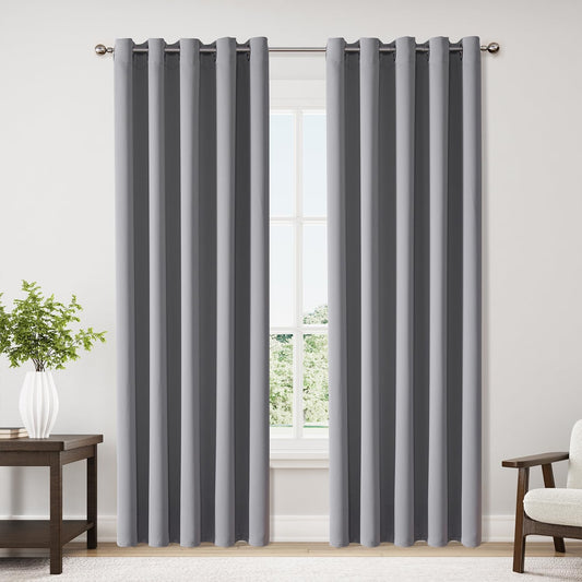 ChrisDowa Blackout Curtains 70 inches Wide for Bedroom - 2 Panels Set Extra Wide Grommet Thermal Insulated Room Darkening Curtains for Living Room (Light Grey, 70 x 84 Inch)