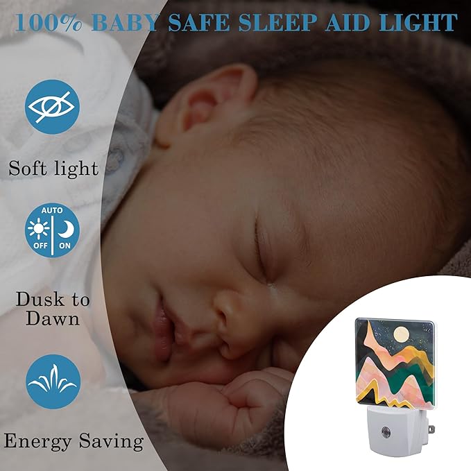 Plug in Night Lights Abstract Mountains Night Sky and Moon Nightlight Plug Into Wall Dusk to Dawn Sensor LED Night Light for Kid Girls Boys Room Decor,Hallway,Kitchen,Bathroom,Nursery,Stairs
