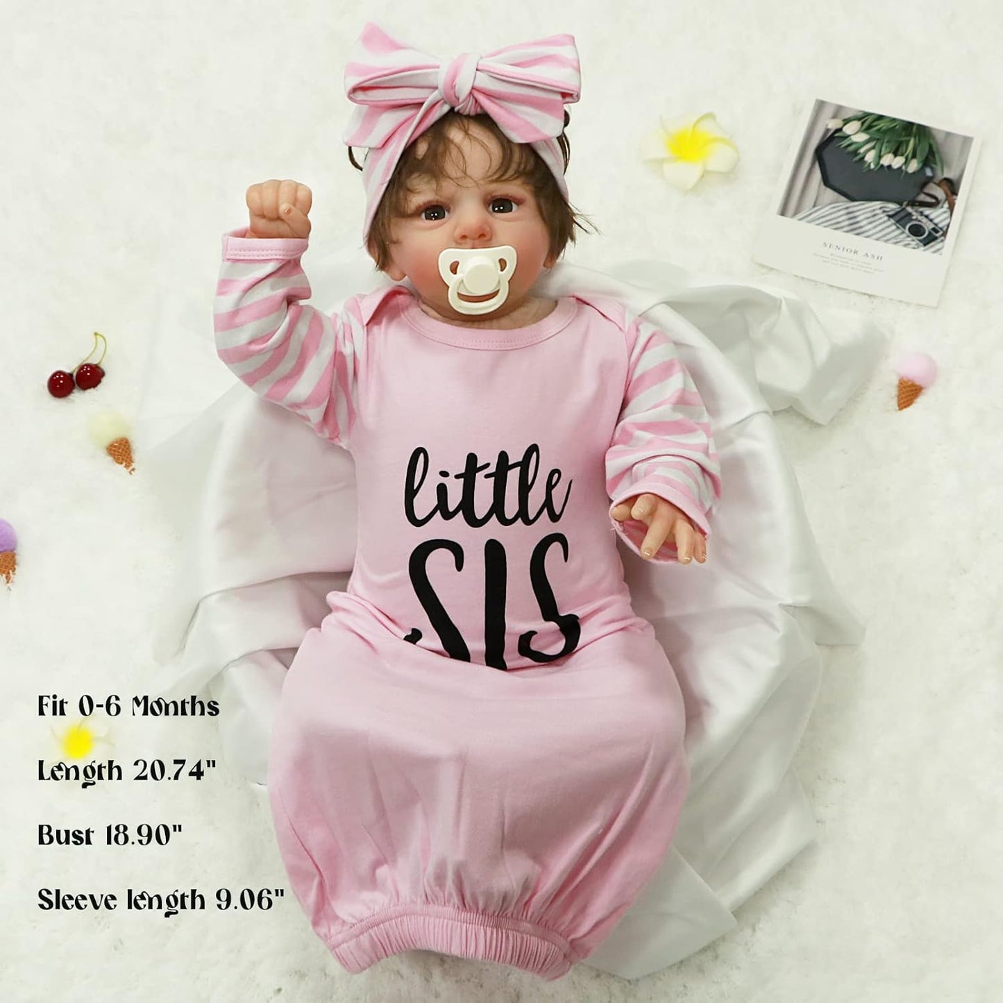 AMAWMW Newborn Baby Girl Little Sister Sleeper Gown Stripe Long Sleeve Nightgown Pajamas Gifts Stuff Essential Outfit