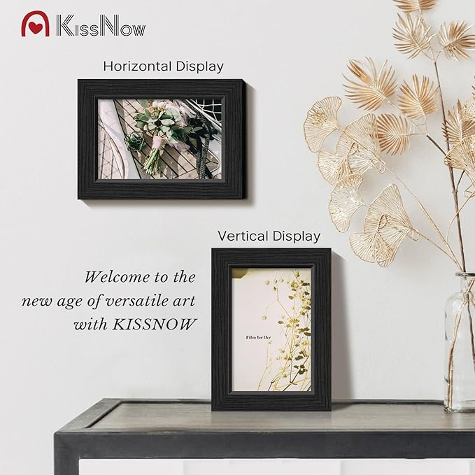4x6 Picture Frame 2 Pack, Black Solid Wood Gallery Photo Frame, Wall Hanging or Tabletop Display