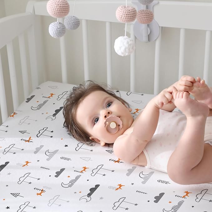 BROLEX Baby Fitted Crib Sheets: Kid Crib Sheets - Set of 2 for Toddler Standard Size Crib Mattress for Boys and Girls - Jersey Knit Crib Bed Sheets Starsmoon Balloon