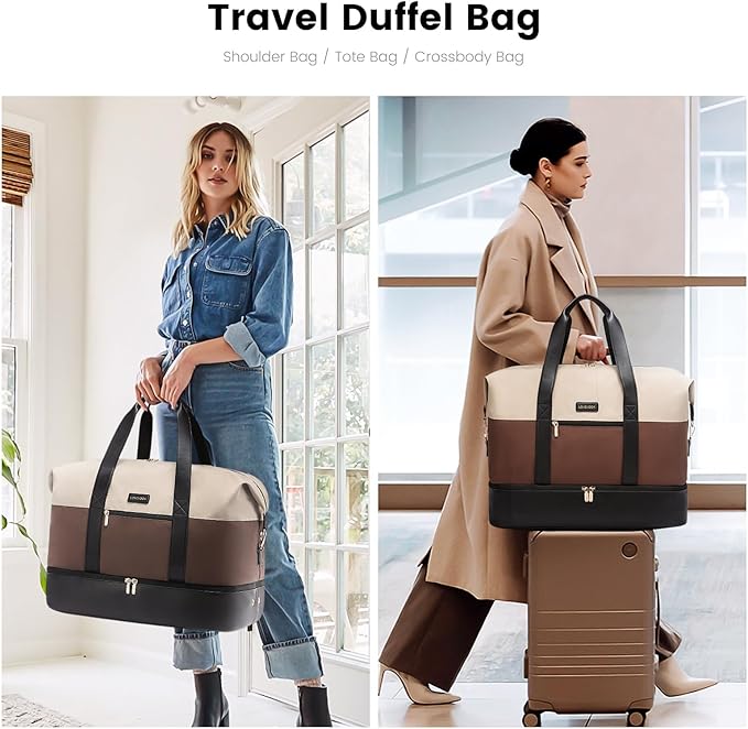 LOVEVOOK Weekender Bag, Large Travel Duffel Bag for Women with 2 Packing Cubes, Carry on Overnight Bag with Shoe Compartment, Mom Hospital Bags for Labor and Delivery