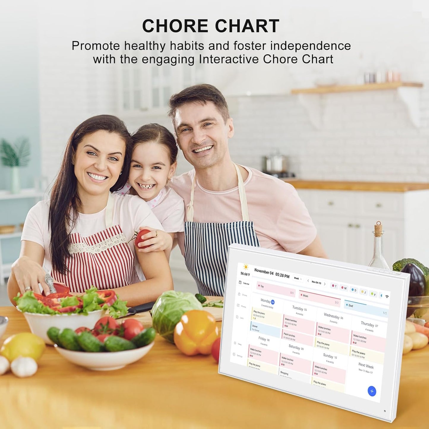 15.6 Inch Smart Digital Calendar Wall Planner & Chore Chart, IPS FHD 1920x1080 Touchscreen Interactive Display for Family Schedules, Streamline Household Organization