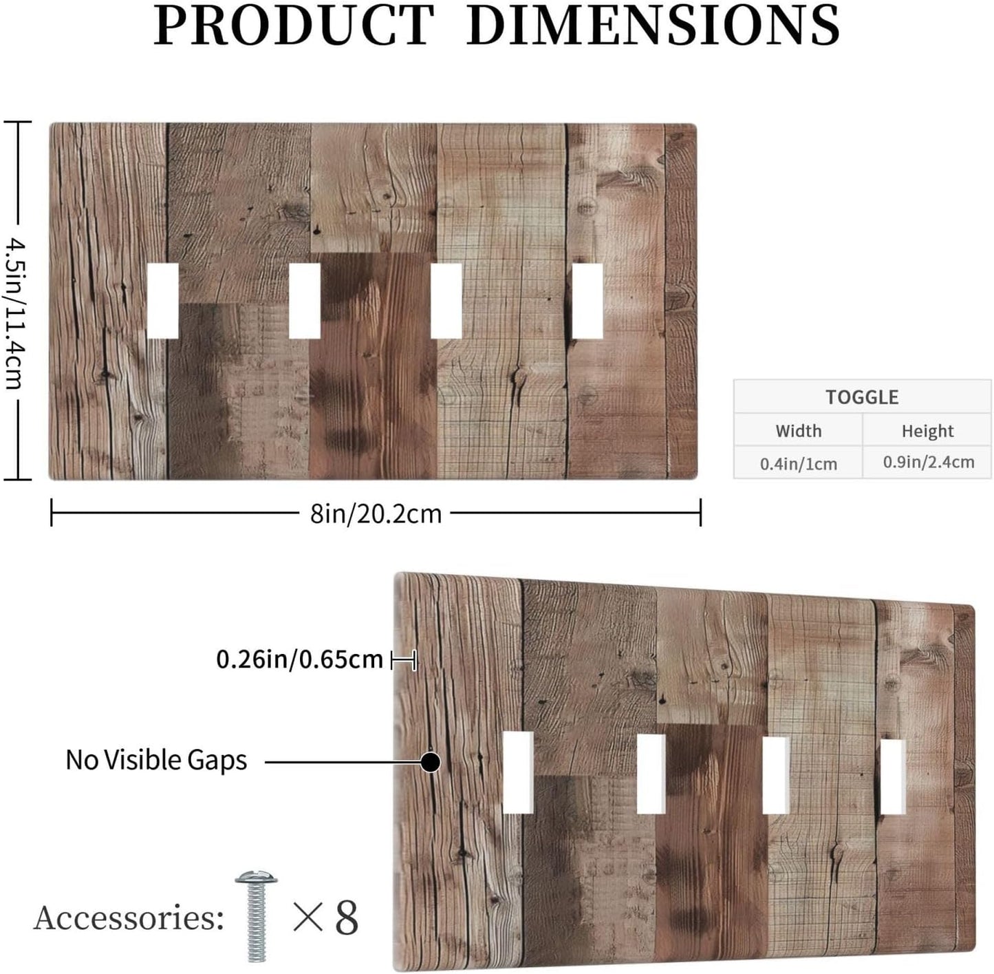 Decorative Switch Covers Plate Retro Wood Plank Vintaga Wooden Board Cabin 4 Gang Artistic Wall Plate Unique Quad Toggle Light Switch Plate Jumbo Faceplate for Bedroom Home Decor