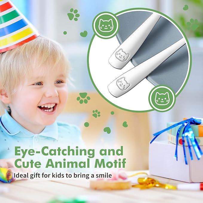 DRKIO Stainless Steel Toddler Spoons Set - 6 Pieces Kids Spoons Set Children Safe Food Grade Kids Silverware Small Spoon Metal Toddler Utensils Dishwasher Safe Mirror Polished