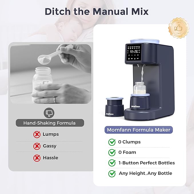 Formula Dispenser Machine, 2-Minute Quick Mix Baby Formula Maker, One-Touch Automatic Milk Maker, 3 Formula Temps + 4 Hot Water Choice, 2L Tank & Sealed Powder Container for Clump-Free Formula
