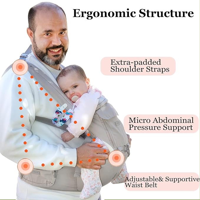 Baby Carrier Newborn to Toddler Baby Carriers with Seat Infant Baby Holder Backpack Baby Carriers Front and Back for Carrying and Hiking (Light Grey)