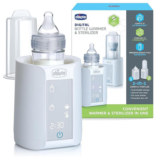 Chicco Digital Bottle Warmer & Sterilizer for Baby Bottles, Baby Food Jars, and Milk Bags | Eliminates 99.9% of Germs | 4 Heating Options | Digital Touchscreen| Automatic Shut-Off & Sound Alert